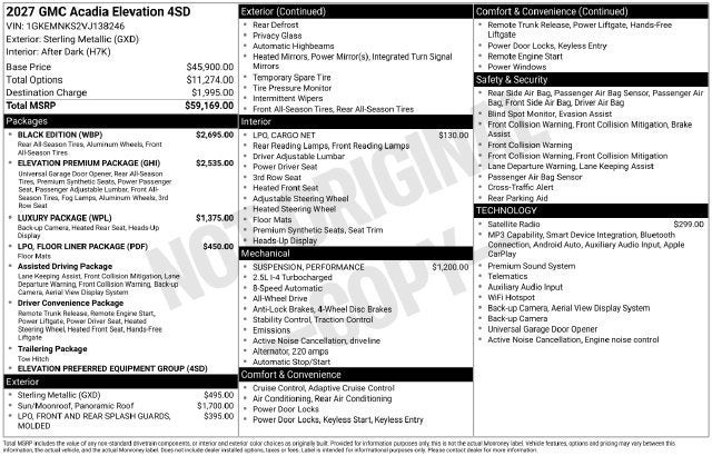 2027 GMC Acadia Elevation