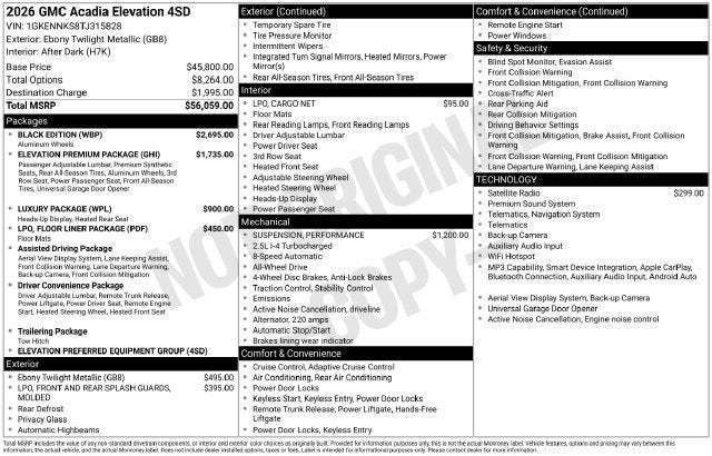 2026 GMC Acadia Elevation