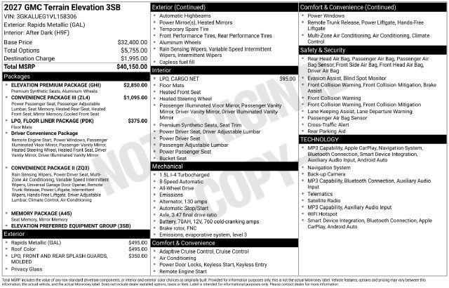 2027 GMC Terrain Elevation